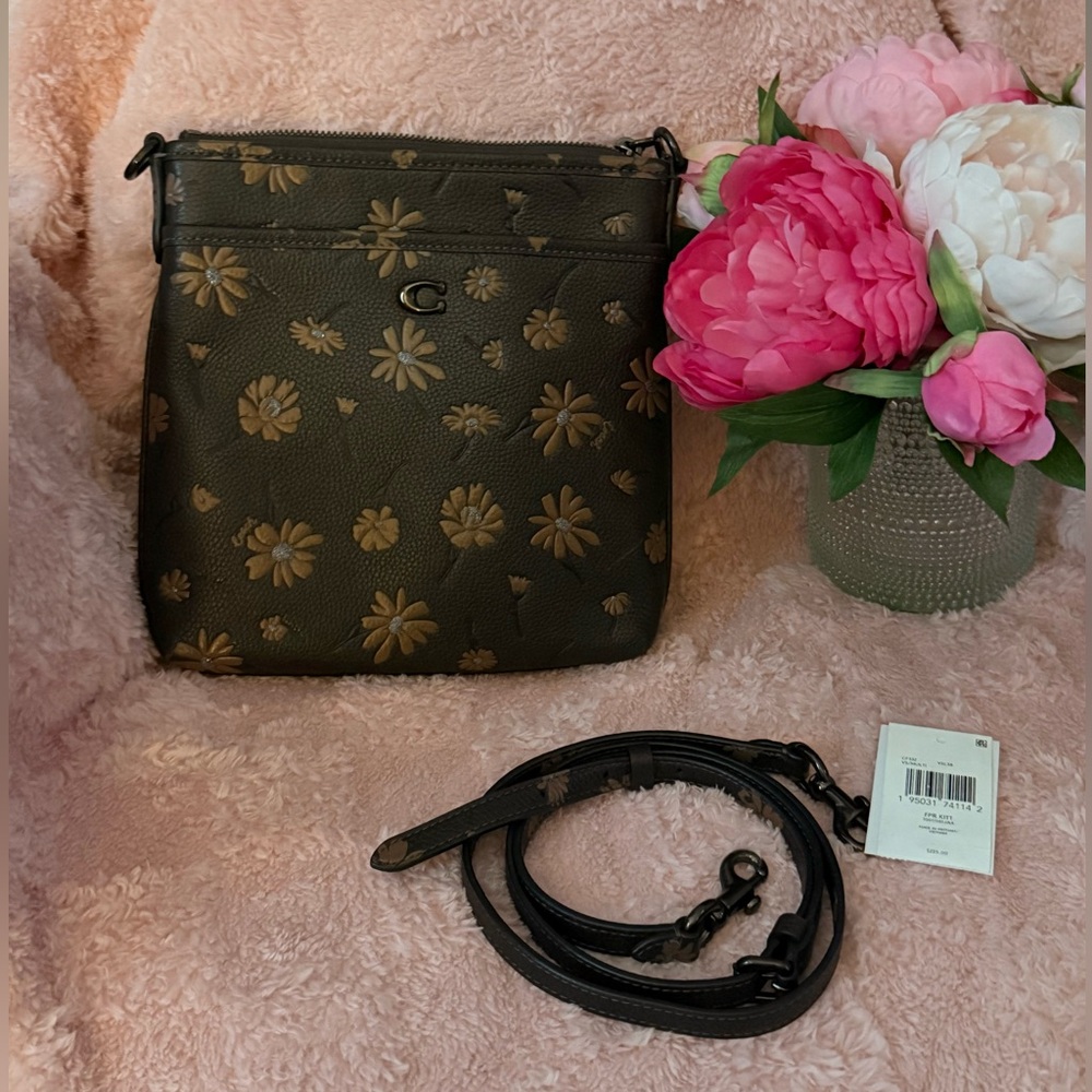 Floral Embossed Kitt  Crossbody Bag in brown and tan